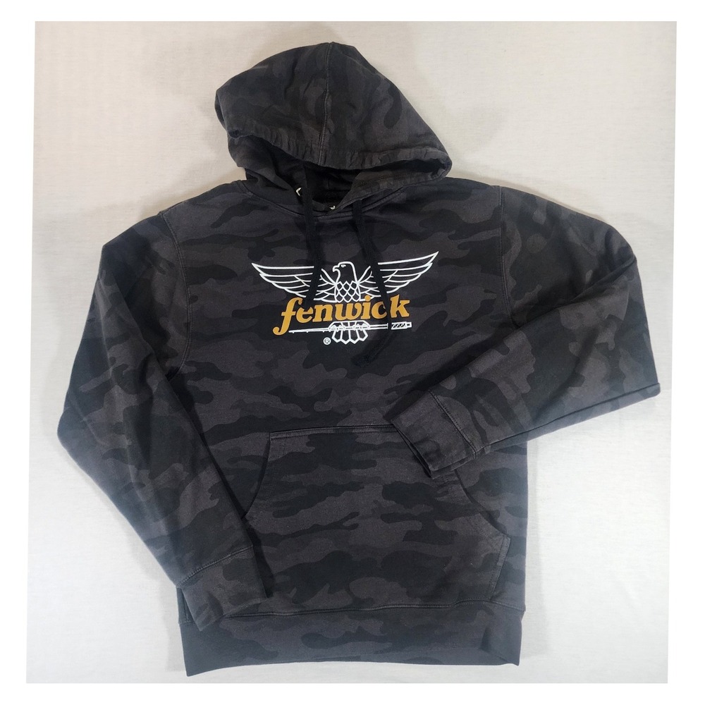 Fenwick Mens Small Hoodie Camo Black Gray Cotton Blend Graphic Fishing SS4500P